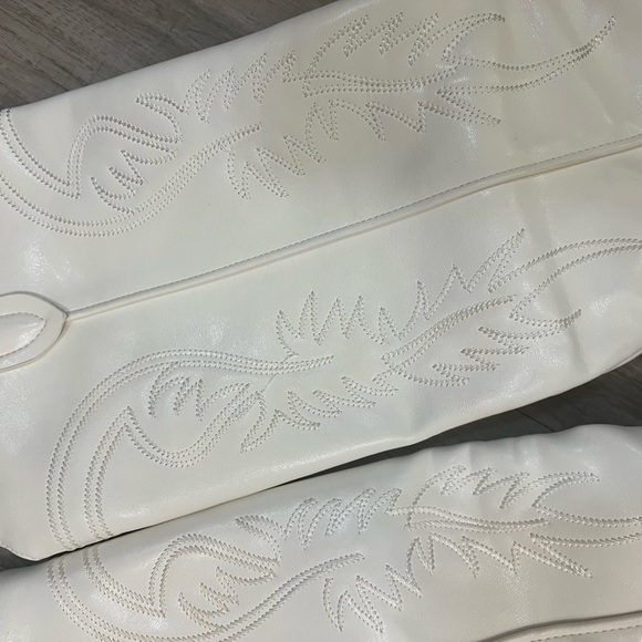 Country Cowboy cowgirl white knee high heels block boots - Picture 13 of 16